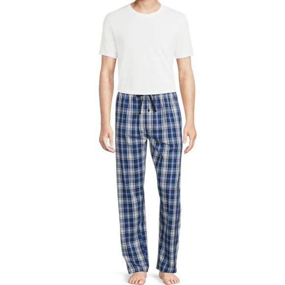 Hanes Mens Sleepwear Pants Stretch Tagless  Woven NWT Lounge Blue White XL - Picture 1 of 7
